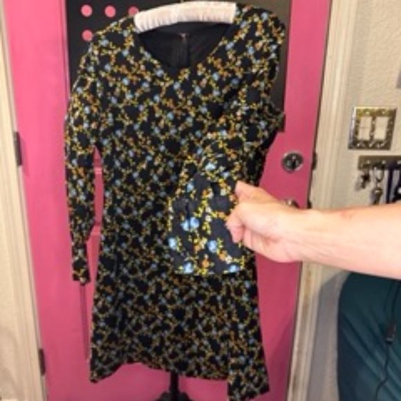 Navy blue with blue roses, Vintage long sleeve dress. - Picture 1 of 4